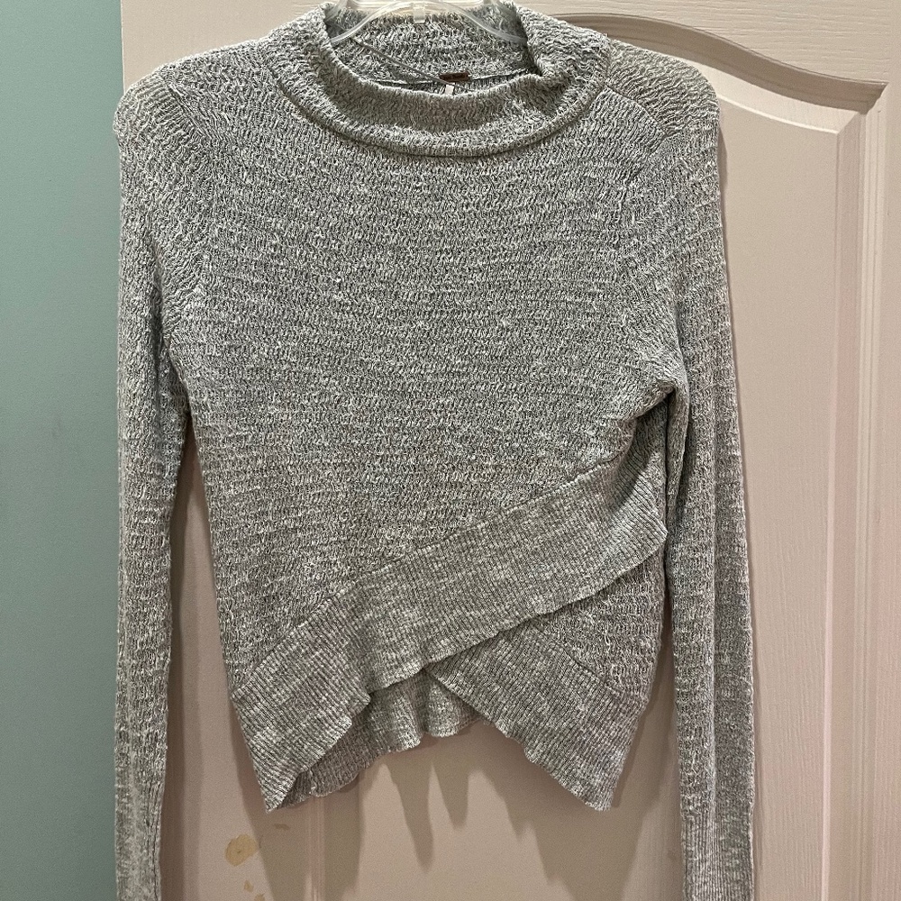 Free People Asymmetrical Ribbed Gray Pullover Sweater
